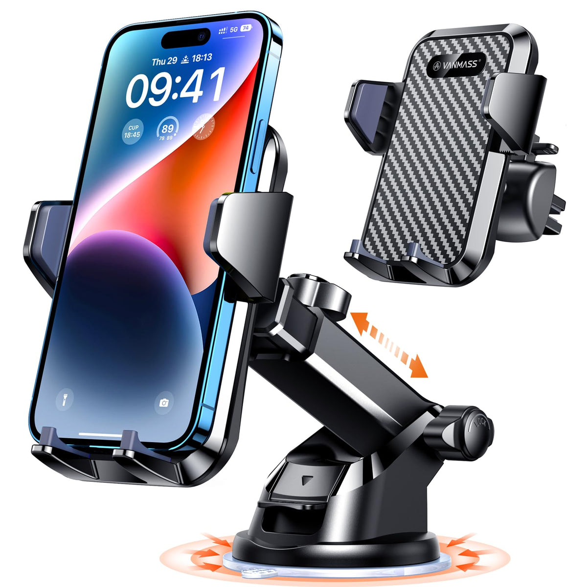 VANMASS【85+LBS Strongest Suction & Military-Grade Ultimate Car Phone Mount【Patent Safety Certs】 Cell Phone Holder for Dash Windshield Vent for iPhone 18 17 Pro Max Automobile Interior Sets, Ink Black