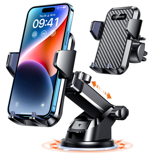 VANMASS【85+LBS Strongest Suction & Military-Grade Ultimate Car Phone Mount【Patent Safety Certs】 Cell Phone Holder for Dash Windshield Vent for iPhone 18 17 Pro Max Automobile Interior Sets, Ink Black