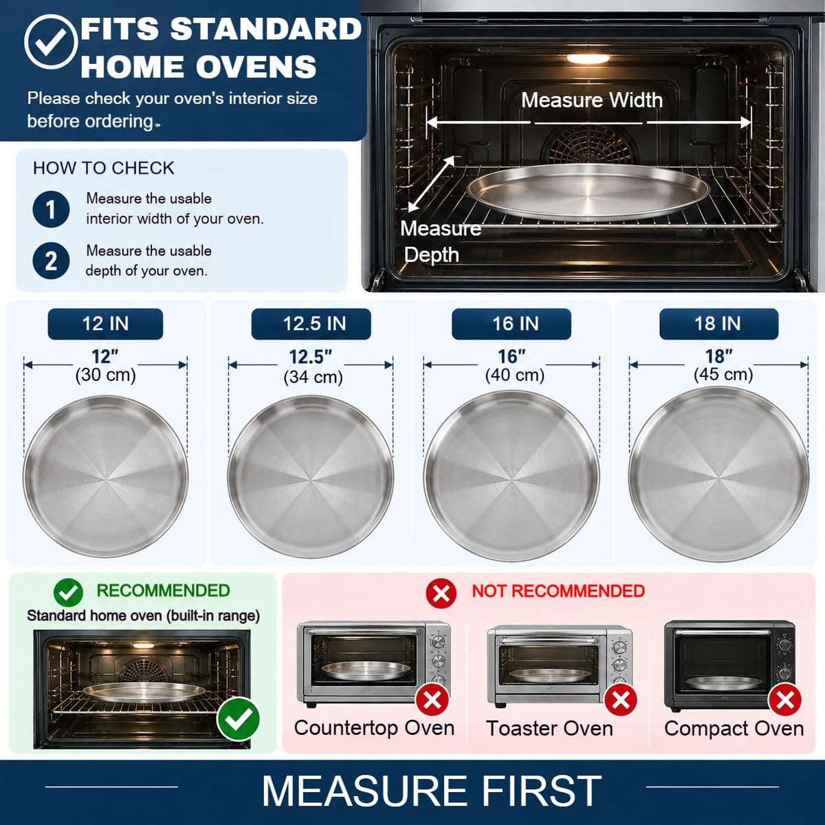 YeKuKing 16 Inch Pizza Pan for Oven 2 Pack Stainless Steel Baking Sheet Round Plates for Cake Pie and Salad Pizza Steel Large Tray Oven Dishwasher Safe & Easy Clean