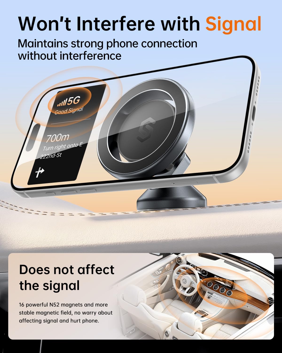 SYNCWIRE MagSafe Car Mount, Adjustable Magnetic Phone Holder, Space Gray