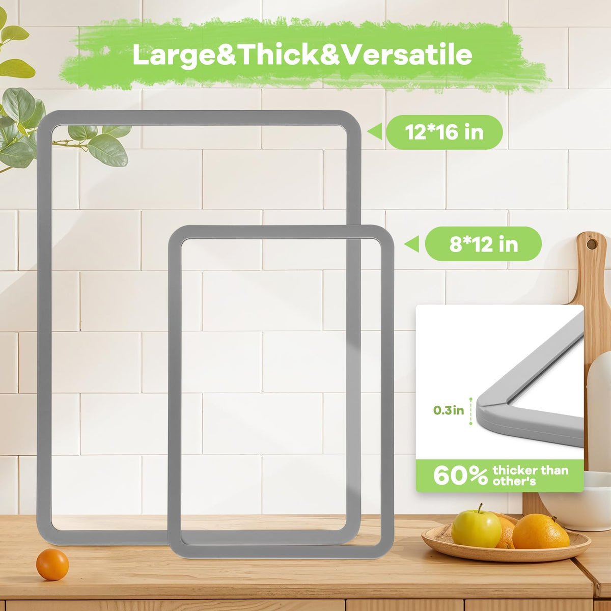 IDekooror Glass Cutting Board (8"x12" & 16"x12"), 2Pcs Tempered Glass Cutting Board for Kitchen Counter with Non-Slip Silicone Edges, Heat Resistant, Dishwasher Safe, Kitchen Decoration