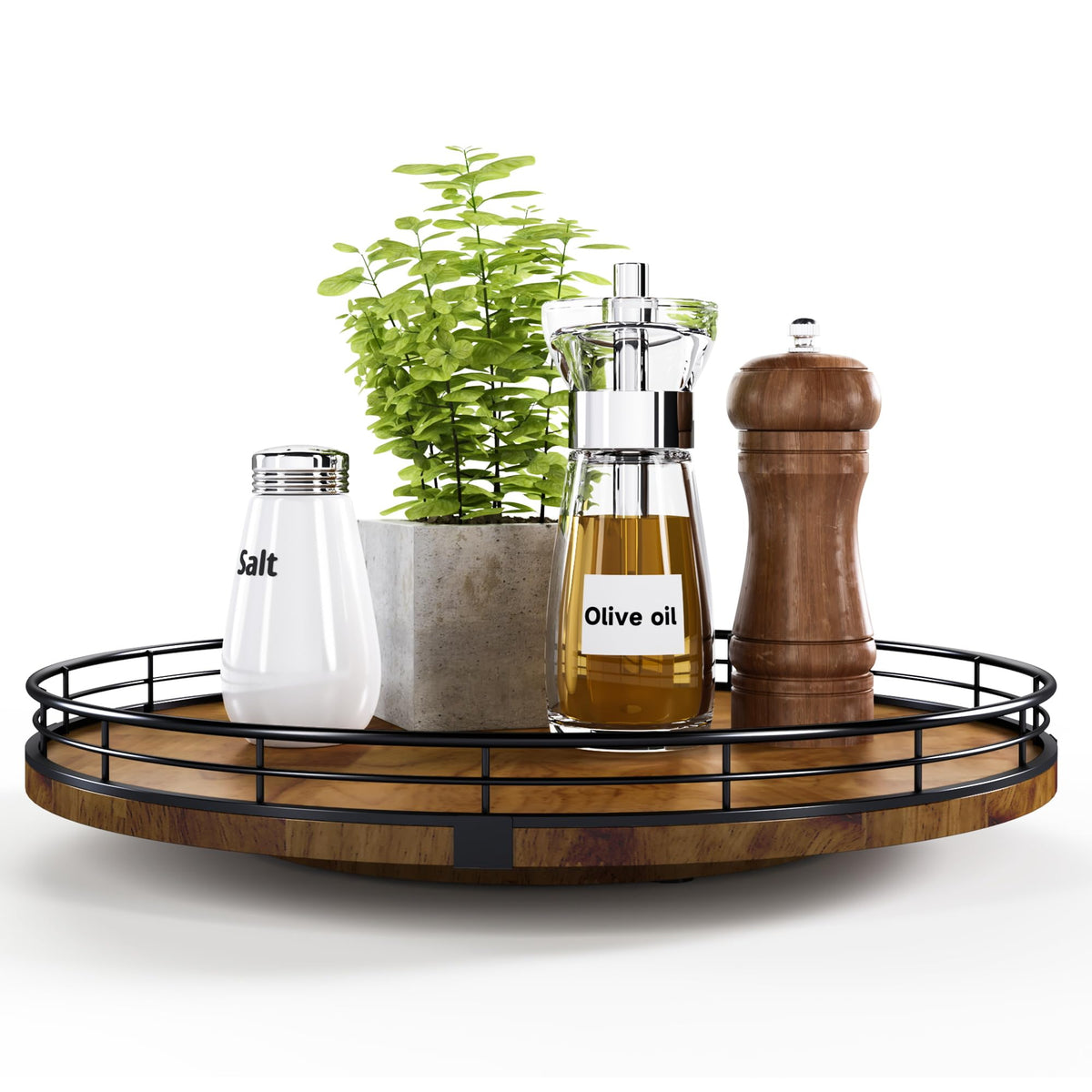 AMH 13-Inch Farmhouse Oak Lazy Susan Organizer, Walnut Finish
