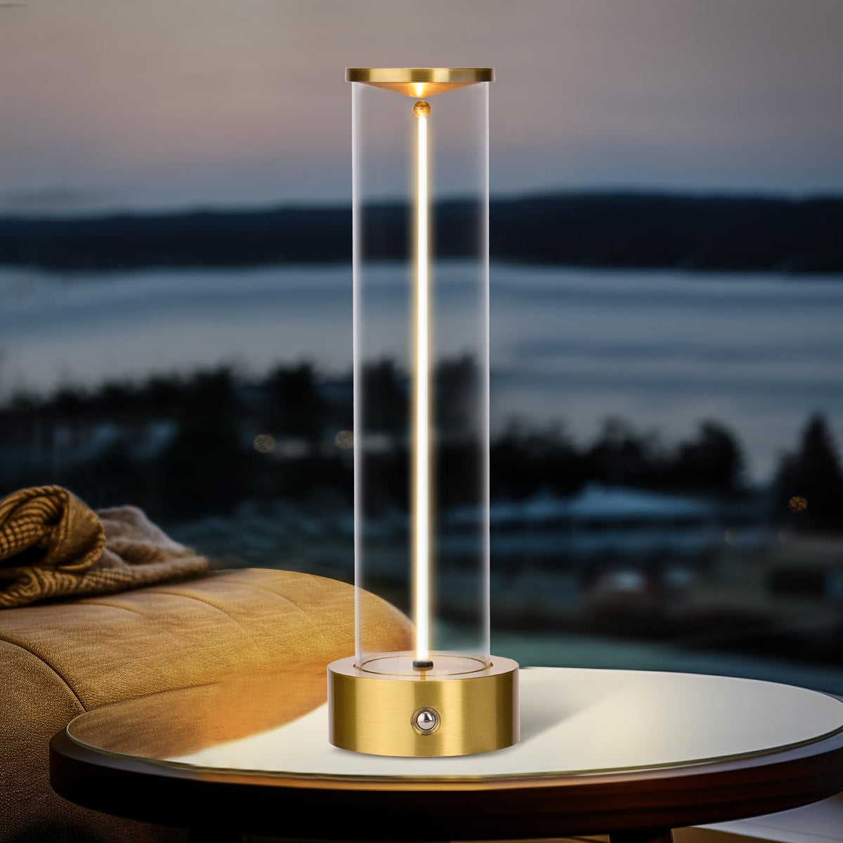 Mini Minimalist Tabe Lamp with Breathing Effect, Cordless LED Desk Lamp Rechargeable Modern Night Lights Portable Lamp for Gaming, Home Office, Bedroom, Living Room, Kitchen, Bar, Restaurant (Gold)