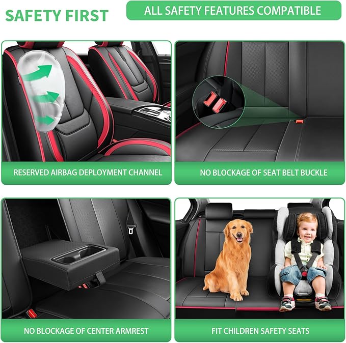 Fit HRV Car Seat Covers for Honda HR-V 2016-2024 2025 2026 - Upgraded Premium Waterproof & Breathable Leather, Airbag Compatible, All-Weather Seat Cushion Protector (2 Front/Black-Red)