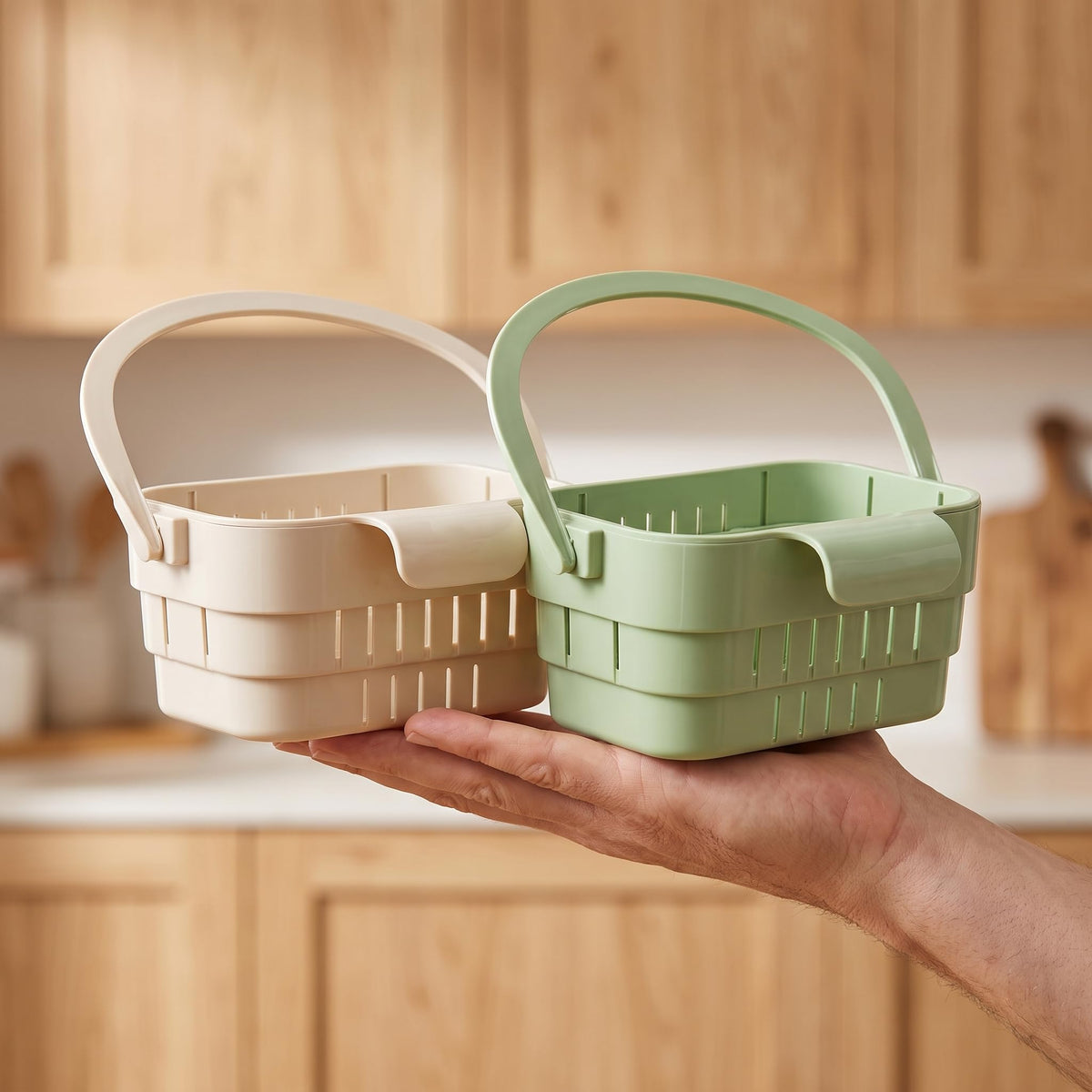 2 Pack Foldable Hanging Sink Strainer Basket, Over Sink Collapsible Colander with Faucet Hook, Kitchen Drain Basket for Washing Fruits Vegetables, Food Scraps Strainer & Sink Organizer