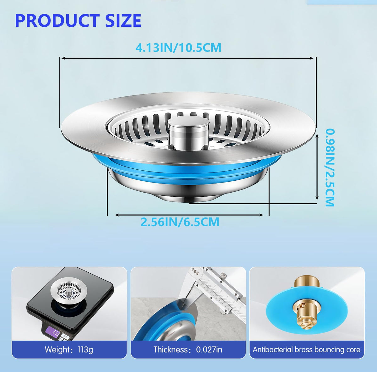 Upgraded 3-in-1 Kitchen Sink Drain Strainer & Stopper - Stainless Steel Anti-Clogging Food Catcher Basket, Universal Sink Protector Cover Filter, Fits US Standard 3-1/2 Inch Drain (Silver-1Pack)
