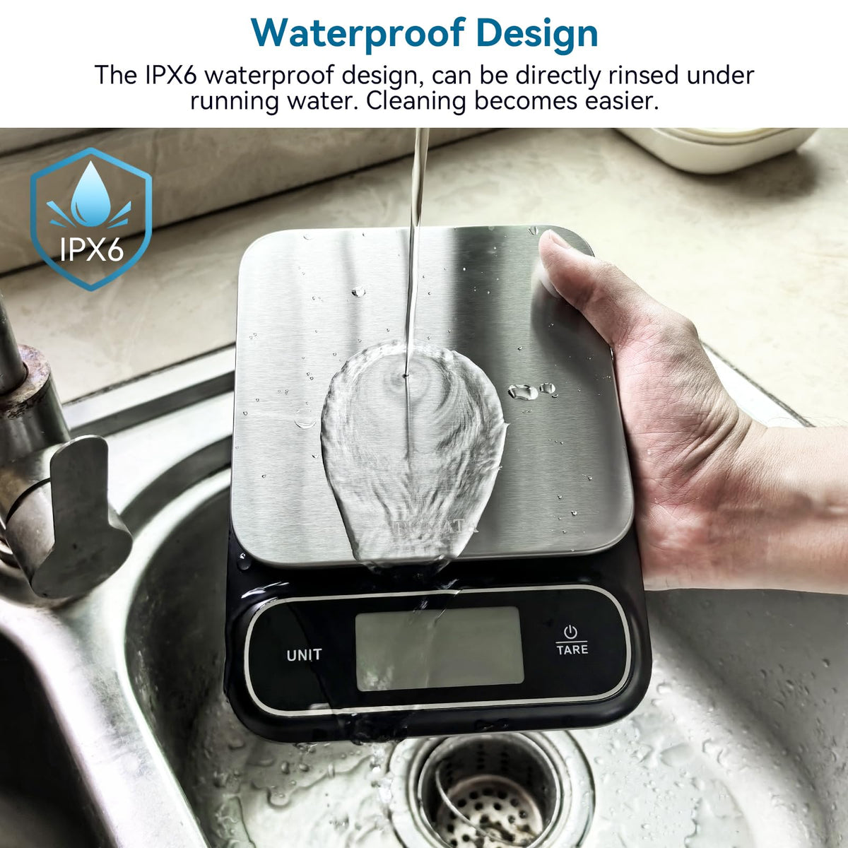 BOMATA Waterproof IPX6 Kitchen Scale with 0.1 g/0.01 oz High Precision