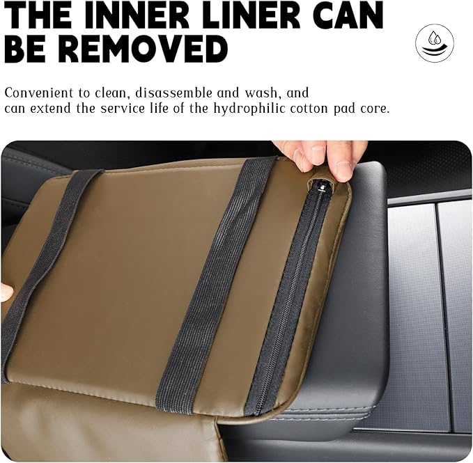 Car Armrest Cover Pad - Nappa Leather Car Center Console Cover with Breathable Holes, Non-Slip Auto Arm Rest Cushion, Universal Car Interior Accessories Fit forTesla Model Y (Light Brown)