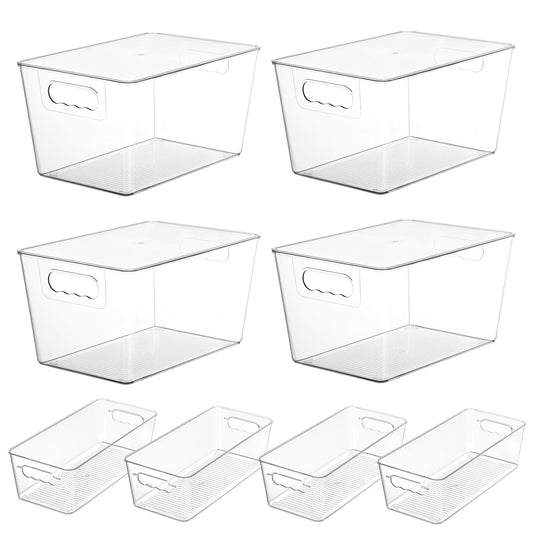 Vtopmart 8 Pack Clear Storage Bins with Lid Set for Pantry Organizer