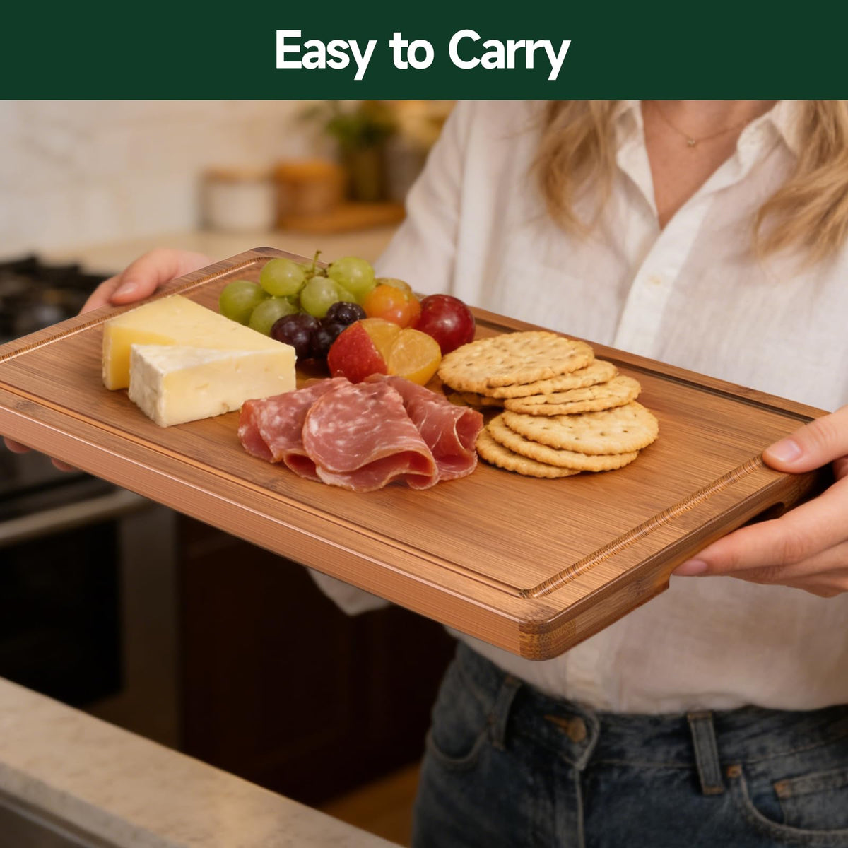 4-Piece Set Deep-Carbonized Bamboo Cutting Board for Kitchen, Carbonized