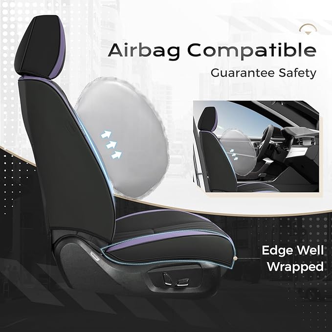 Coverado Car Seat Covers Full Set, Seat Covers for Cars, Car Seat Cover, Car Seat Protector, Leather Car Seat Cushion, Waterproof Car Seat Covers Front Seats and Back Fit for Most Cars(Purple&Black)