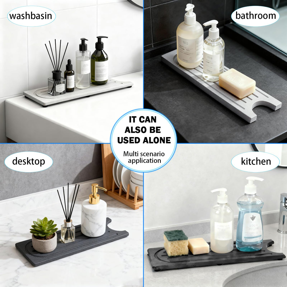 Faucet Mat for Kitchen Sink, Water Absorbent Kitchen Faucet Mat, Durable Sink Splash Guard with Raised Feet, Diatomite Fast Drying Kitchen Sink Faucet Mat, Bathroom Stone Drying Tray for Counter