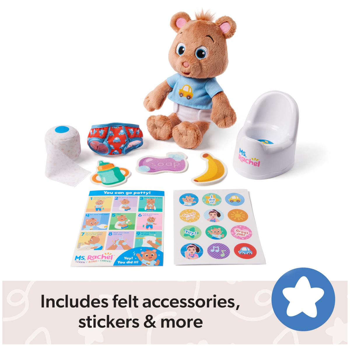 Ms. Rachel Potty Time with Bean, Interactive Plush Animal & Toilet