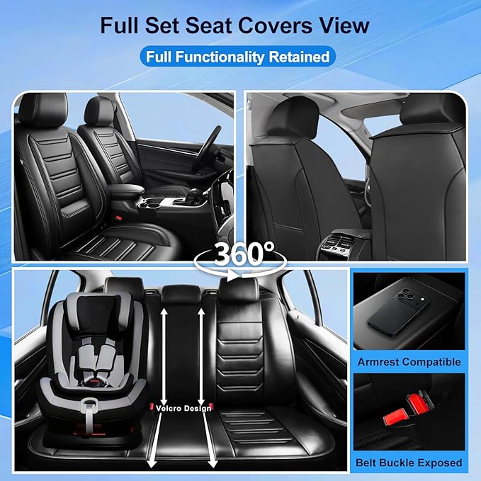 Fit Accord Car Seat Covers (Front Pair) for Select Honda Accord 2012-2026 - Premium Full Coverage Leather, Airbag Compatible, Waterproof & All Weather Seat Cushion Protector, Black