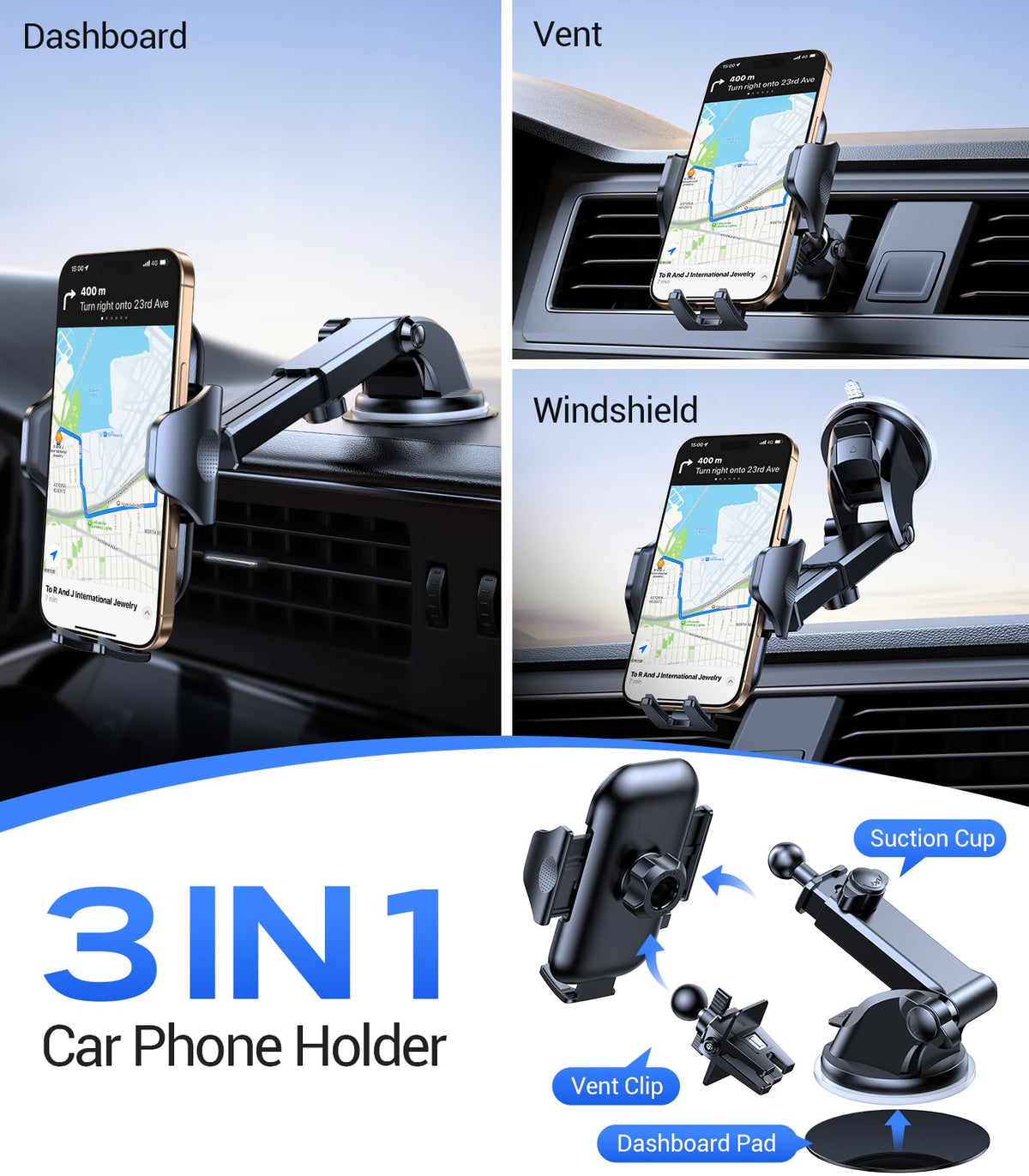 VICSEED 2026 Ultimate Sturdy Car Phone Holder [Upgraded 95+LBS Strongest Suction] Universal Long Arm Cellphone Mount for Car Dashboard Windshield Vent Truck Boat for iPhone 18 17 16 Pro Max & Android
