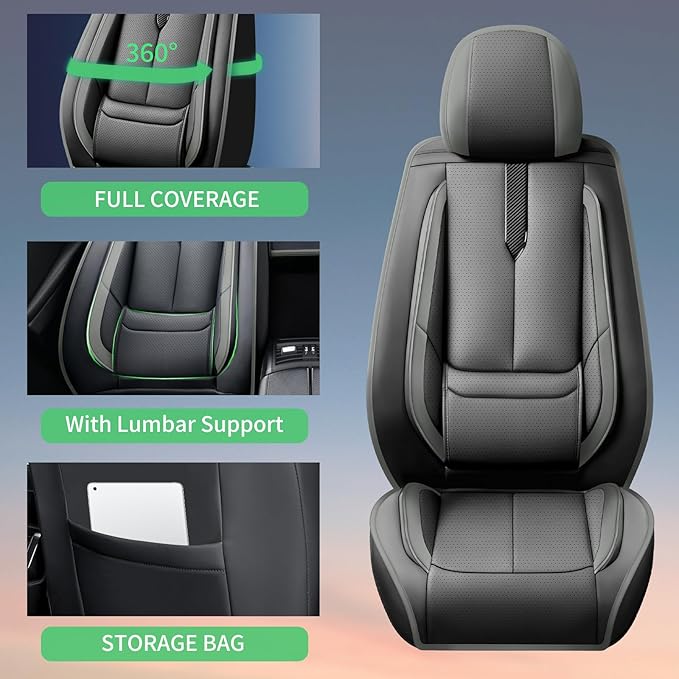 Fit Forester Car Seat Covers for Subaru Forester 2007-2024 2025 2026 -Upgraded Premium Waterproof & Breathable Leather,Airbag Compatible,All-Weather Seat Cushion Protector,2 Front/Black-Grey