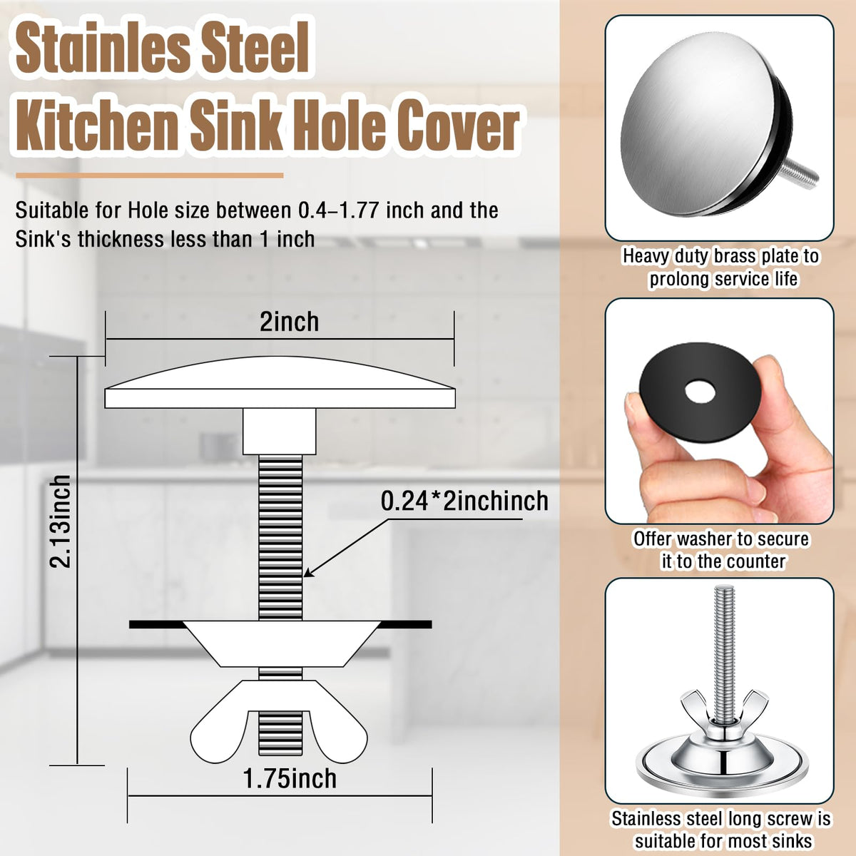 LEIFIDE 2 Inch Faucet Hole Cover for Kitchen Sink,Brushed Stainless Steel