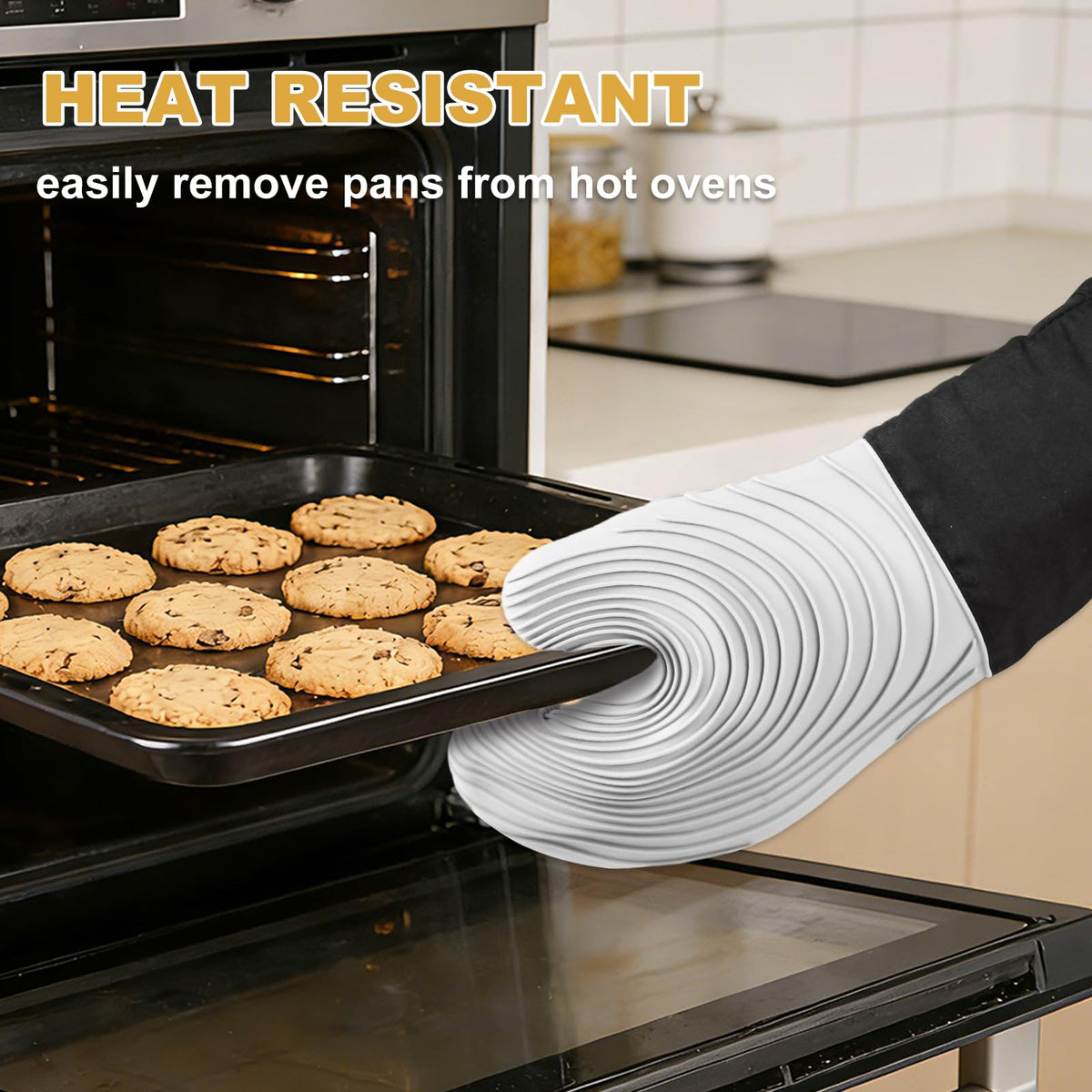 Silicone Oven Gloves, Heat Resistant to 480°F. Waterproof & Easy-to-Clean Thickened Oven Kitchen Gloves