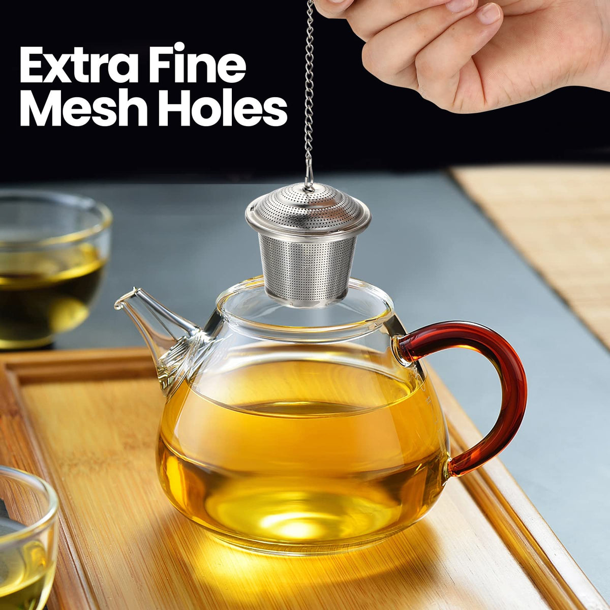 Zopeal 9 Pcs Tea Infuser Stainless Steel Strainer with Chain, Medium
