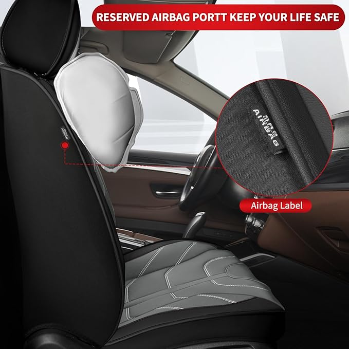 TTX LIGHTING Car Seat Covers fit for Kia Soul 2010-2026 Front Seat: Premium Leather Automotive Seat Cover with Airbag Compatible Waterproof (2 Seats, Black & Gray)