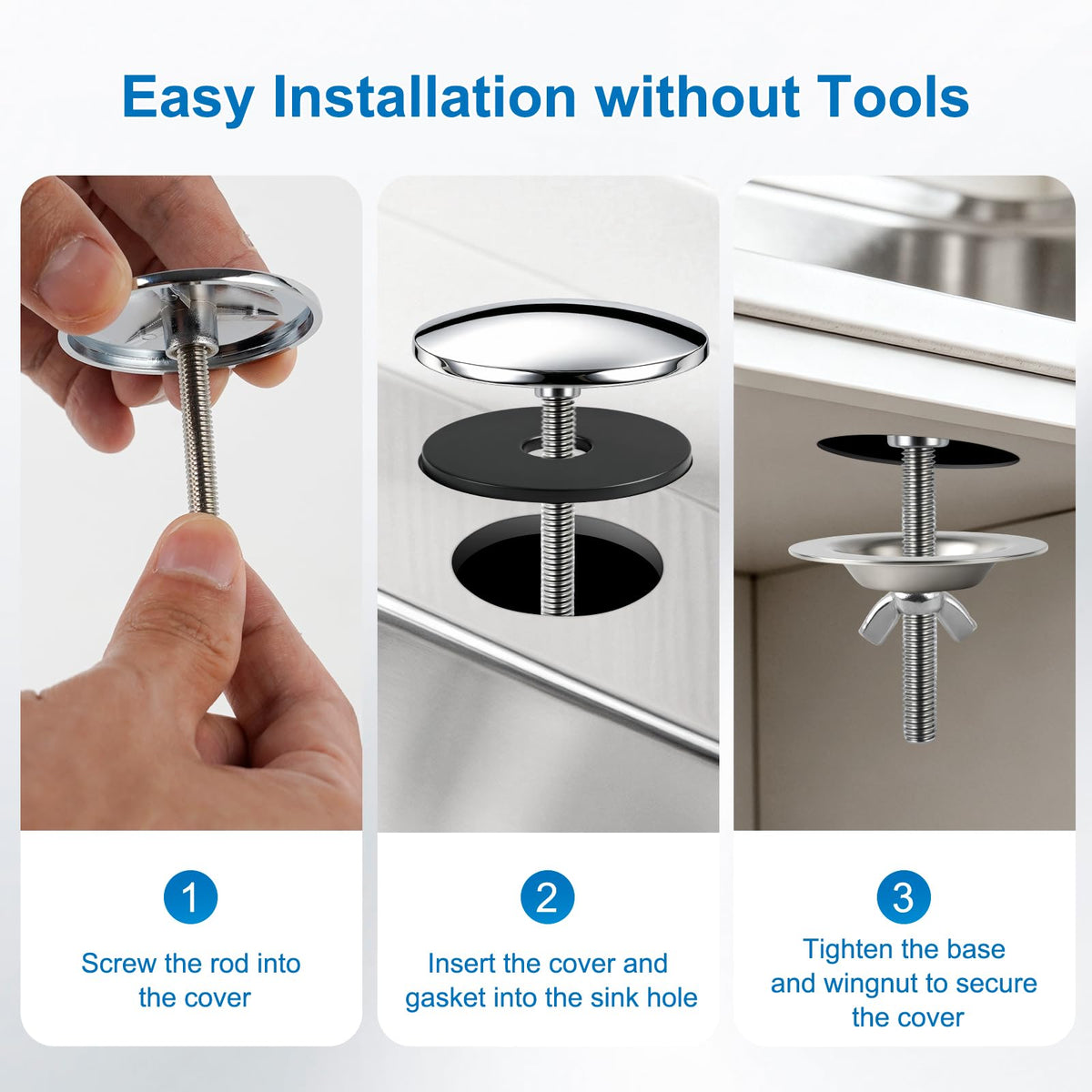 2 Inch Sink Hole Cover, 2PCS Metal Kitchen Faucet Hole Cover, Chrome