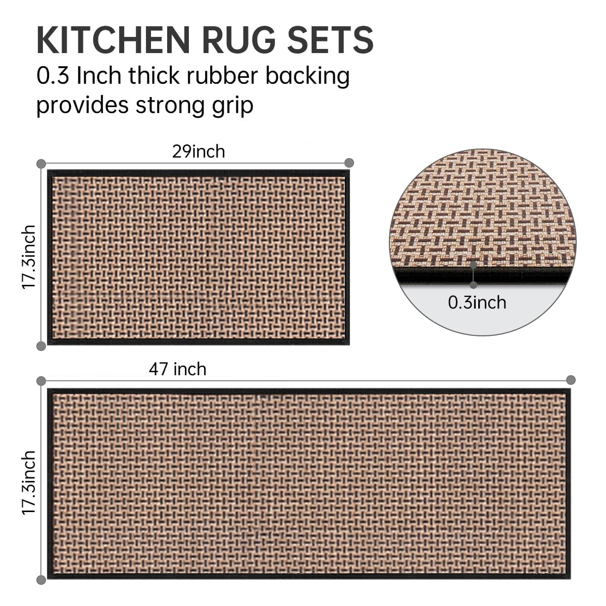 eqivei Kitchen Rugs Non Slip Washable 2-Piece Kitchen Mats for Floor, Black