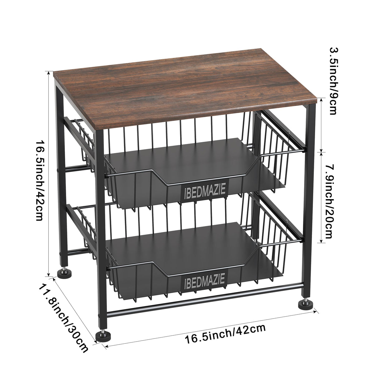 3 Tier Fruit Basket for Kitchen Metal Storage Organizer with Drawers