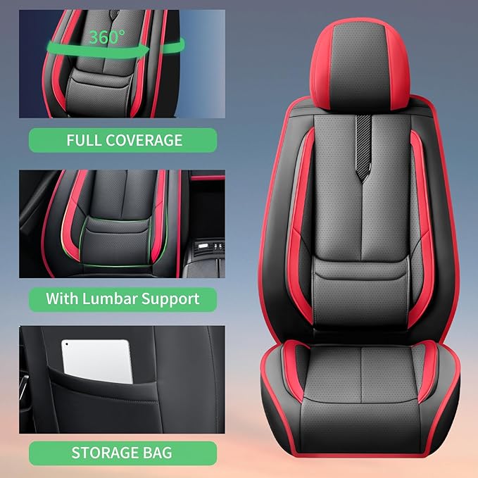 Fit Outback Car Seat Covers for Subaru Outback 2010-2024 2025 2026 -Upgraded Premium Waterproof & Breathable Leather,Airbag Compatible,All-Weather Seat Cushion Protector,Full Set,Black-Red
