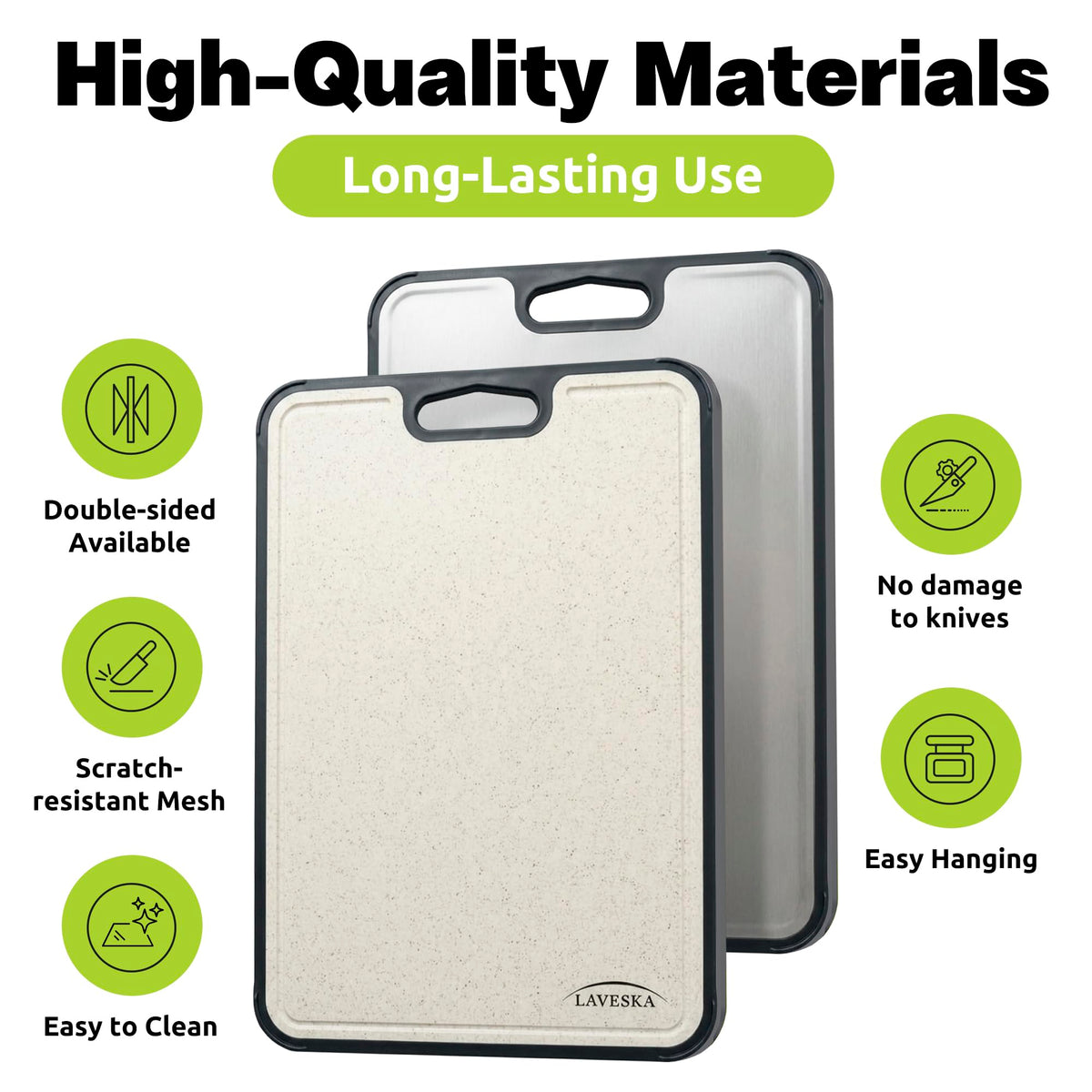 LAVESKA Stainless Steel Cutting Board, Non Toxic Chopping Board for Kitchen | Metal Cutting Board, Double Sided Stainless Steel/Wheat Straw PP Large for Meat, Dishwasher Safe