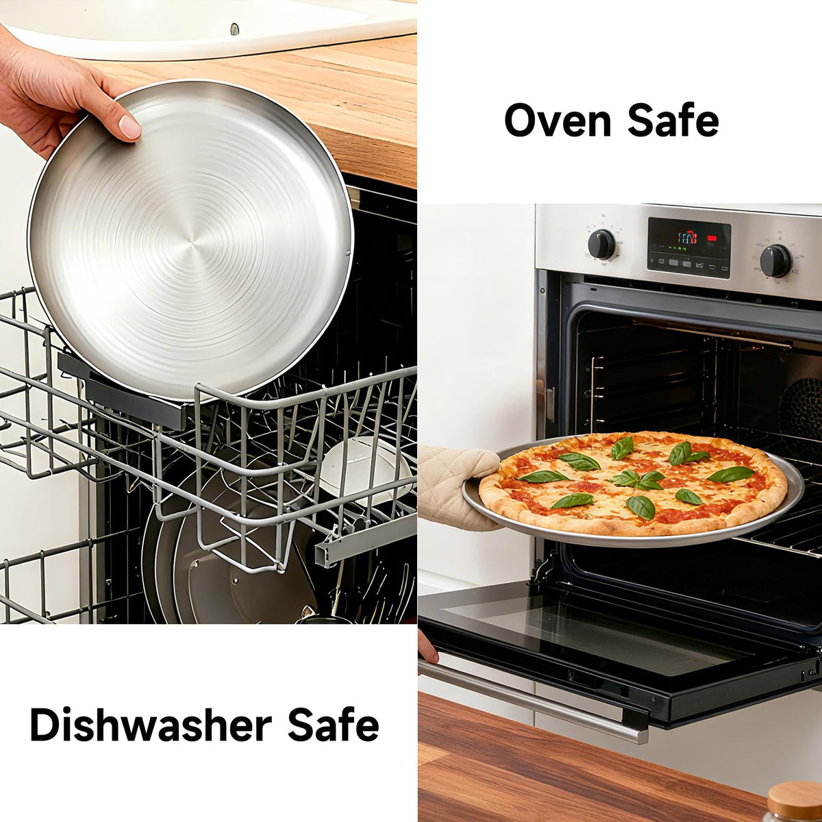 YeKuKing 16 Inch Pizza Pan for Oven 2 Pack Stainless Steel Baking Sheet Round Plates for Cake Pie and Salad Pizza Steel Large Tray Oven Dishwasher Safe & Easy Clean