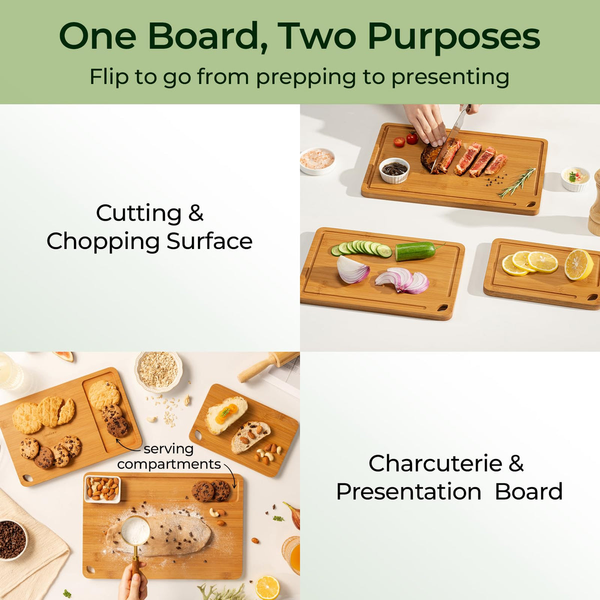 Keechee Bamboo Cutting Board, Durable Wood Cutting Boards for Kitchen with Deep Juice Grooves & Built-in Handles, Ideal Charcuterie & Chopping for Meat, Vegetables and Fruits Kitchen Gifts for Men