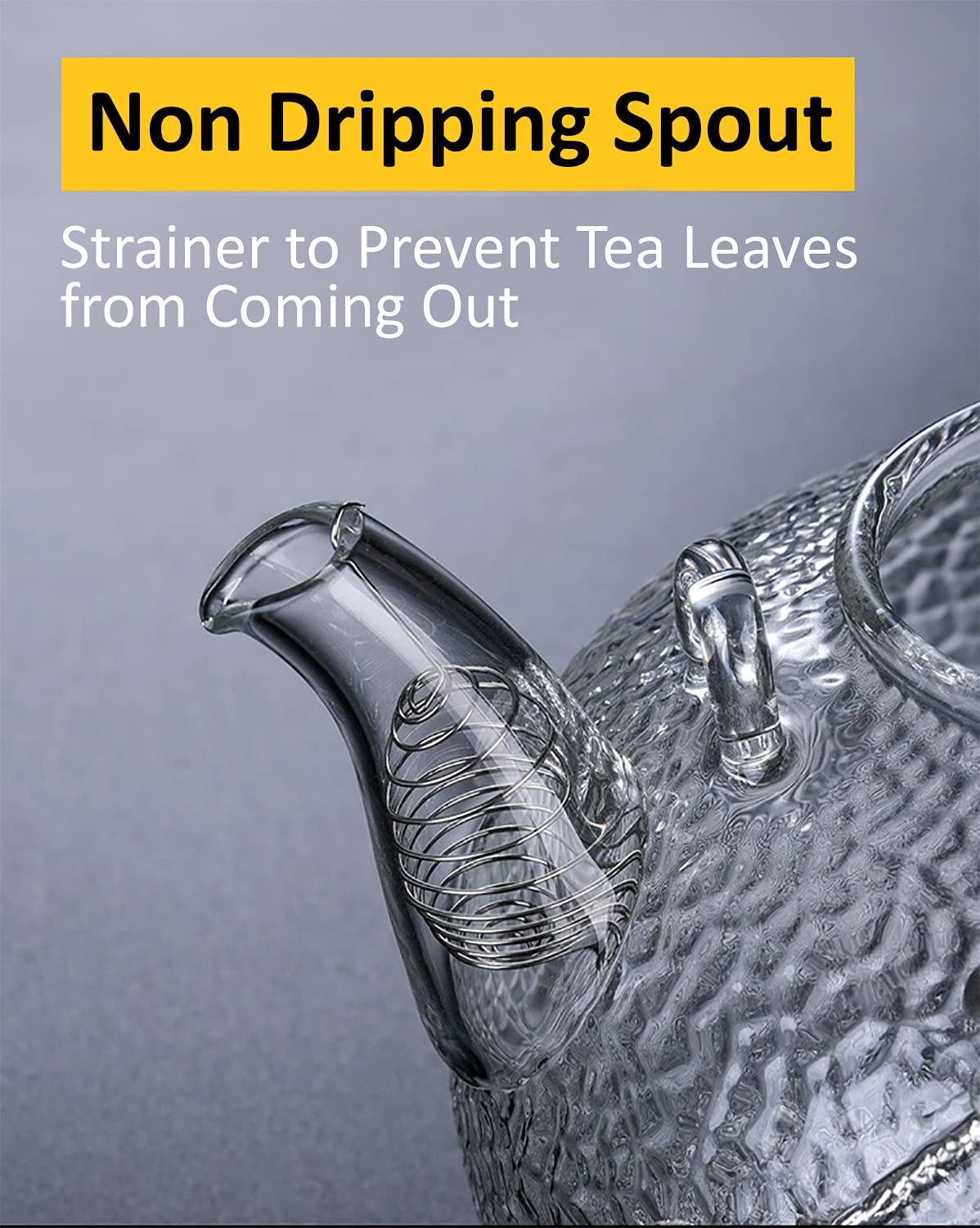 ZENATION Japanese Style hammered glass exquisite 900ml tea pot, with tin and copper plum blossom decoration