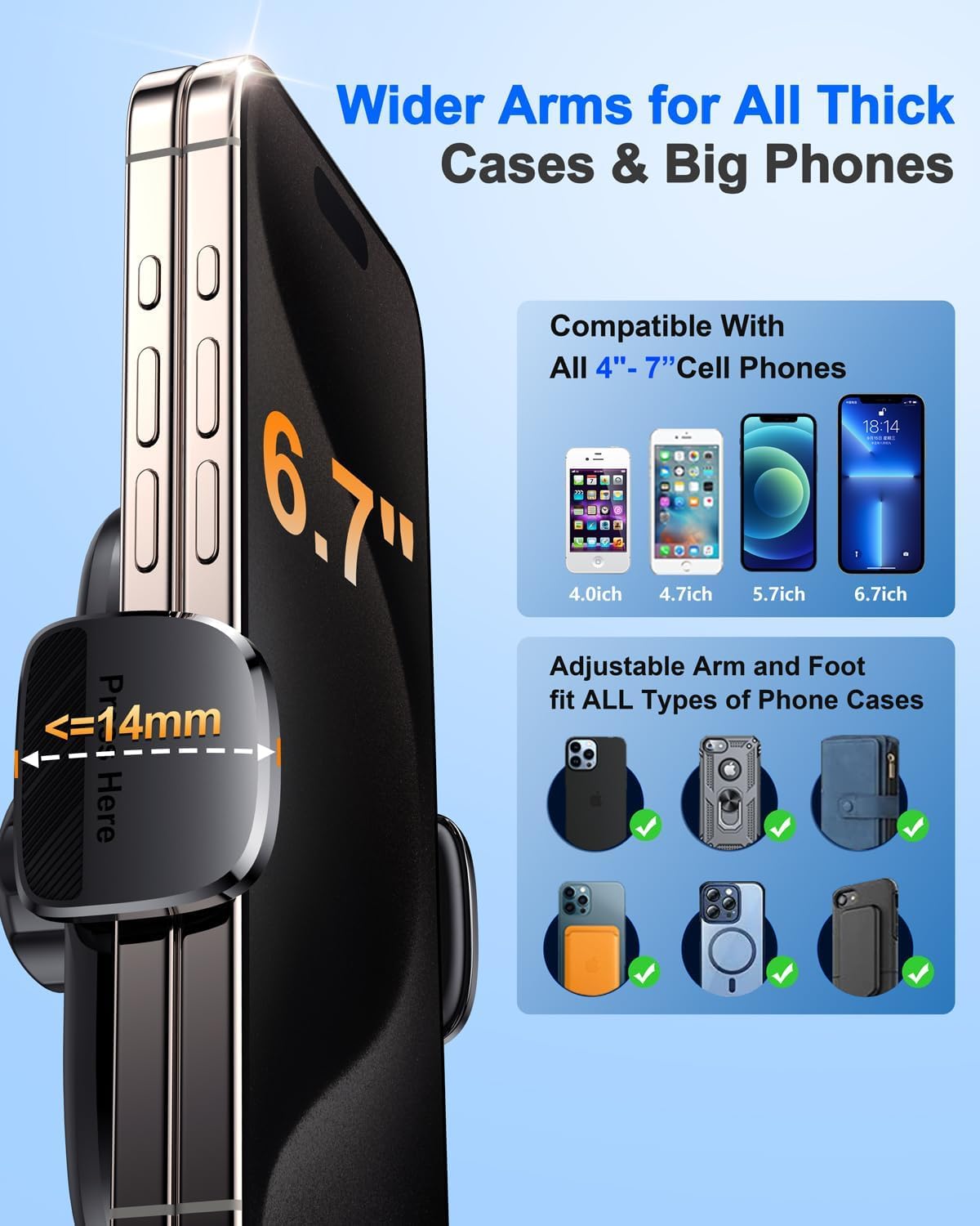 FESIYOYE Car Phone Holder[Military-Grade 360°Suction Cup] Phone Holders for Your Car Universal Accessories Air Vent Dashboard Windshield Phone Mount Automotive Cradles Fit Shower & Wall Mounts iPhone