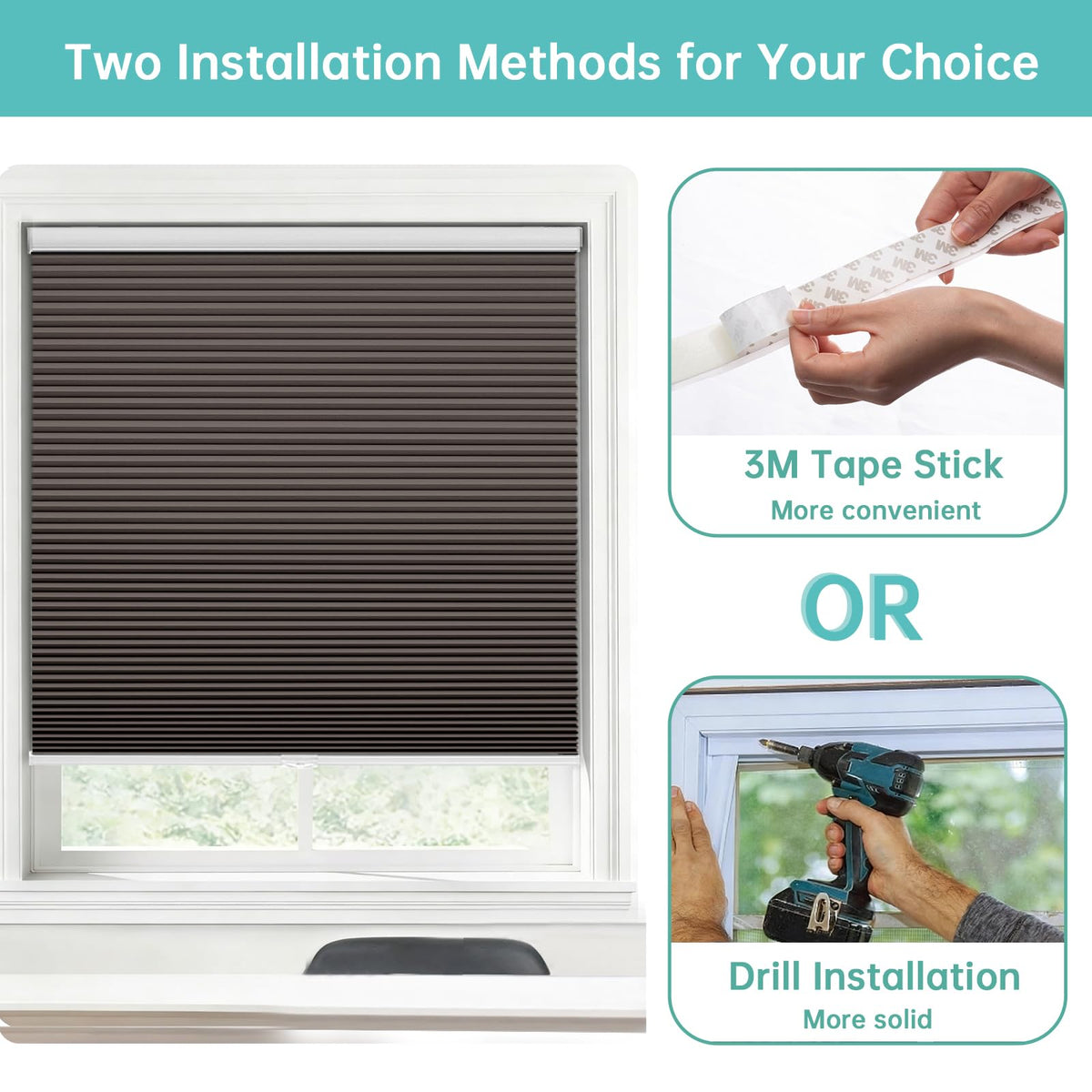 Blackout Cordless Cellular Shades for Windows,Honeycomb Blinds with Thermal Insulation,UV Protection,Child Safe,Privacy Light Control,Easy to Install,44" W x 72" H,Brown.
