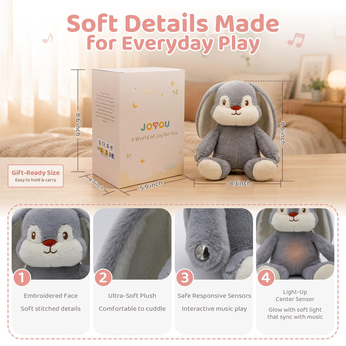 Interactive Music Plush Toy, Musical Sensory Toy with Touch-Activated Bunny