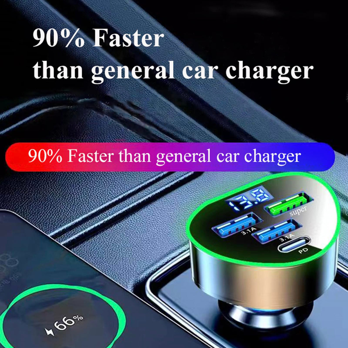 4 in 1 Multi Port USB C Car Phone Charger Adapter with Voltage Display, QC4.0/PPS/AFC Super Fast Cigarette Lighter USB Charge with Volt Meter for iPhone Galaxy Android Phones