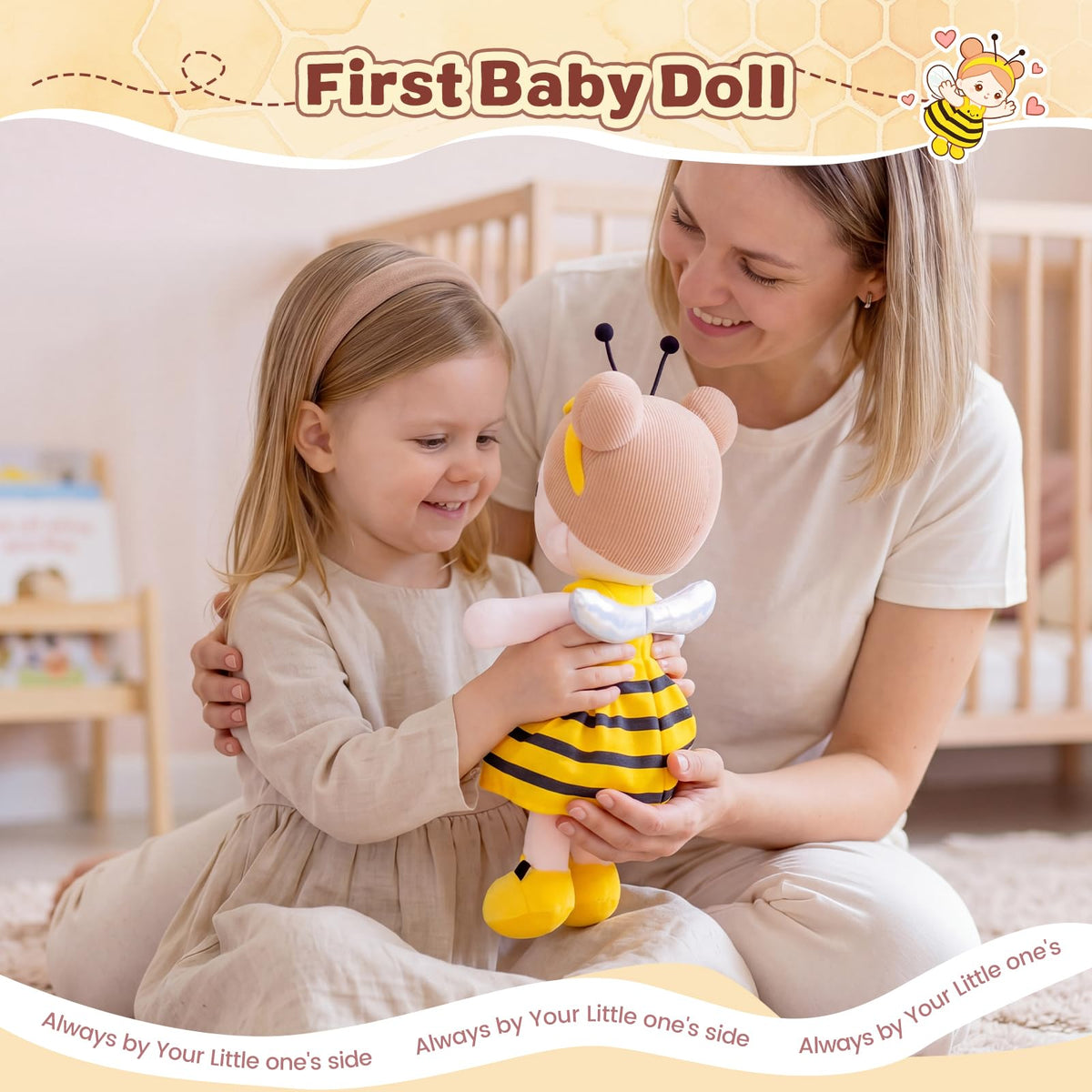 OUOZZZ Soft Baby Doll 12.6" Yellow Bee Dress Snuggle Buddy Doll