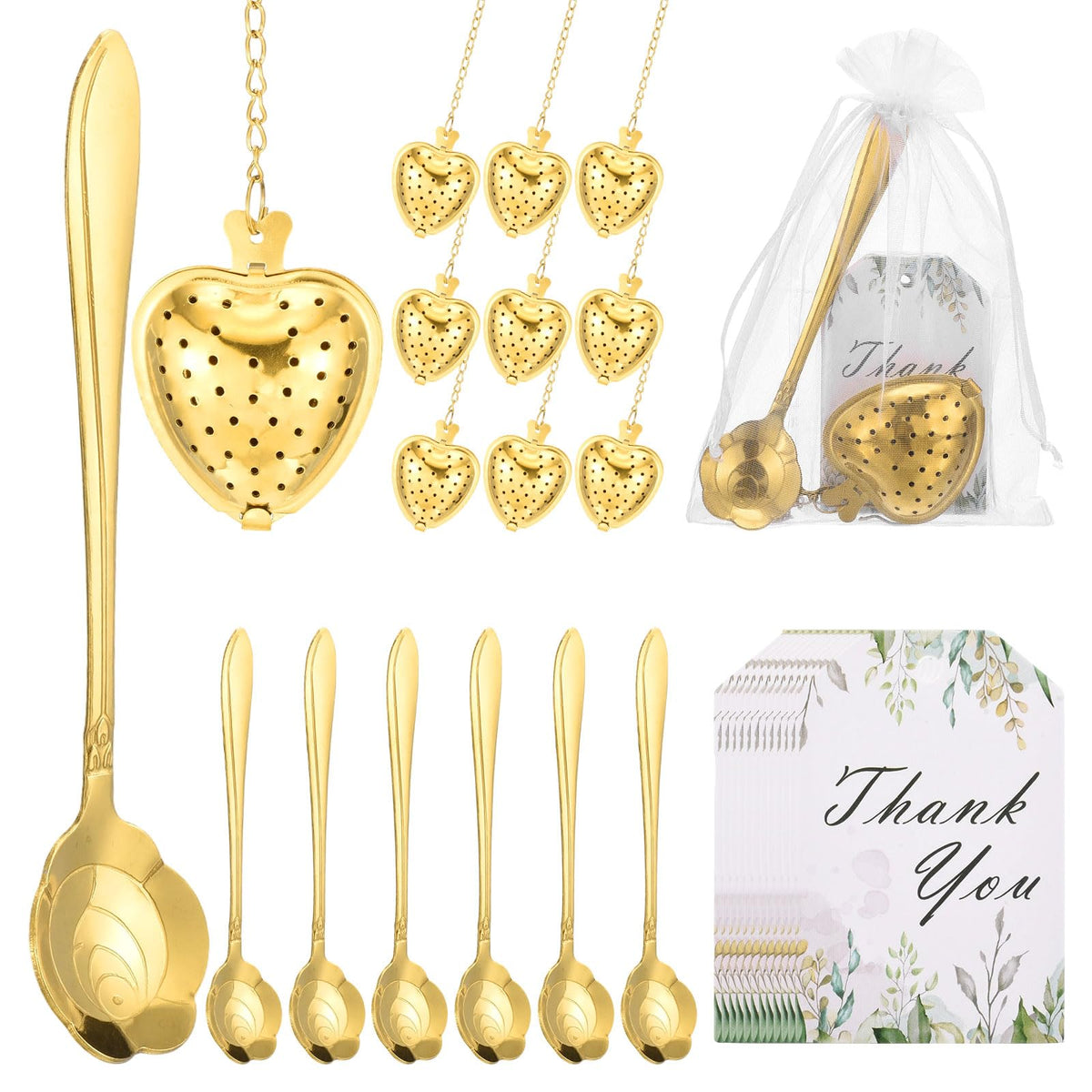 uxcell 25Set Bridal Shower Tea Party Favor Rose Spoon Heart Shape Ball Gold
