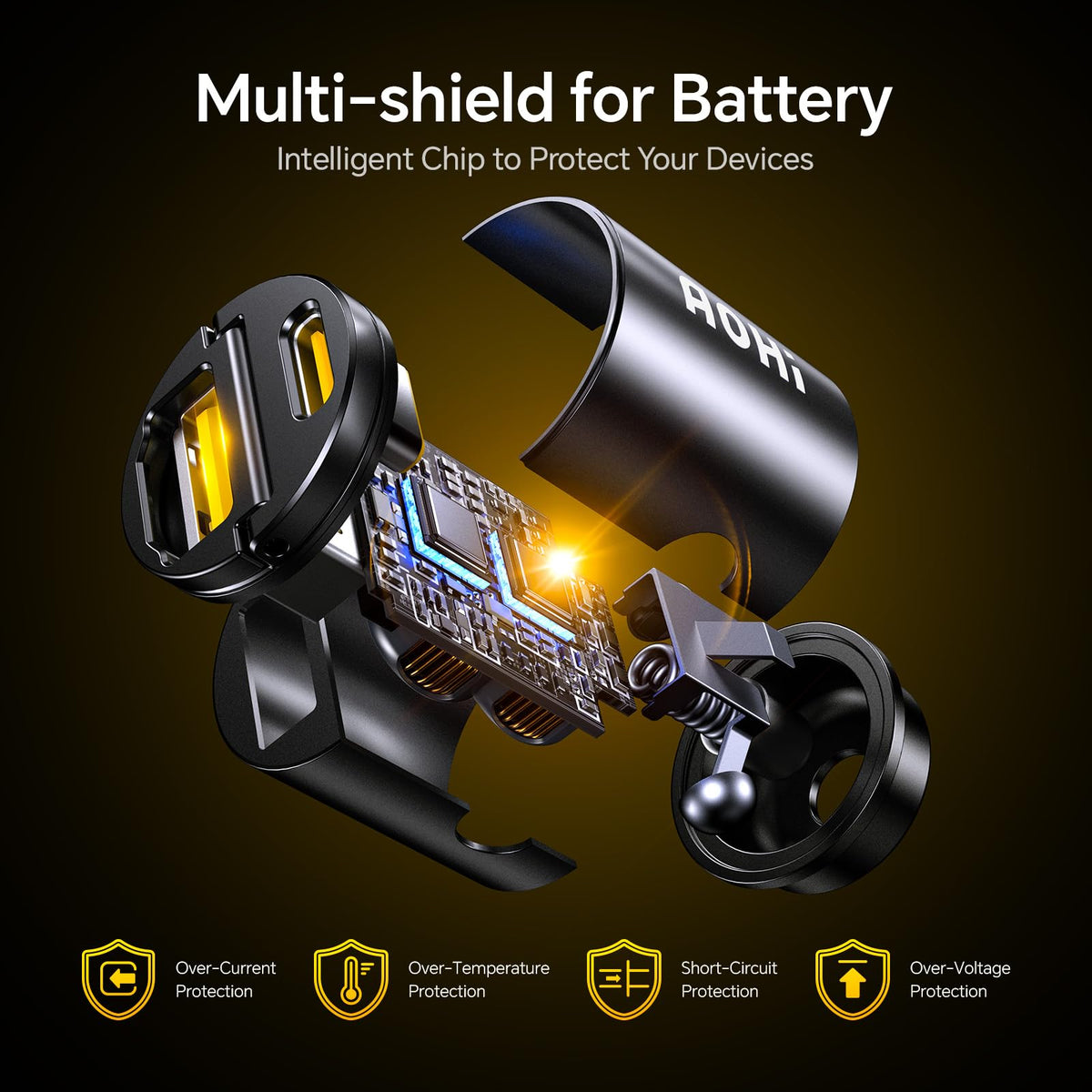 AOHI 45W USB-C Car Charger with 30W QC, Dual-Port Fast Charging Adapter