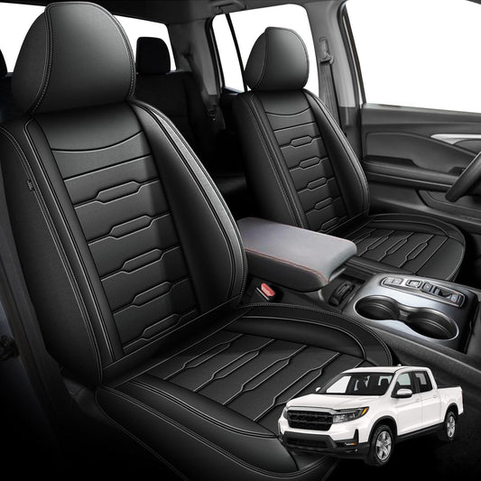Seat Covers Fit for Honda Ridgeline 2006-2024 2025: Crew Cab 5 Seats Car Seat Covers Faux Leather Truck Pickup Seat Cushion Protector - Front Seats Without Armrests(Full Set, Blackline)
