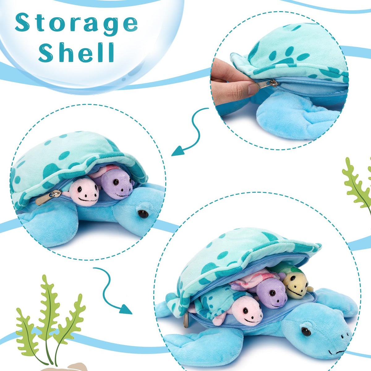 Muiteiur 4-in-1 Sea Turtle Stuffed Animal with Babies Inside 12.6"