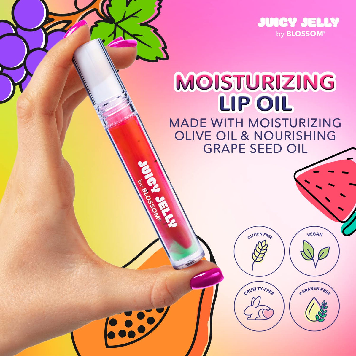 Blossom Juicy Jelly Moisturizing Lip Care Fruit Flavored, 5 Pack Bundle