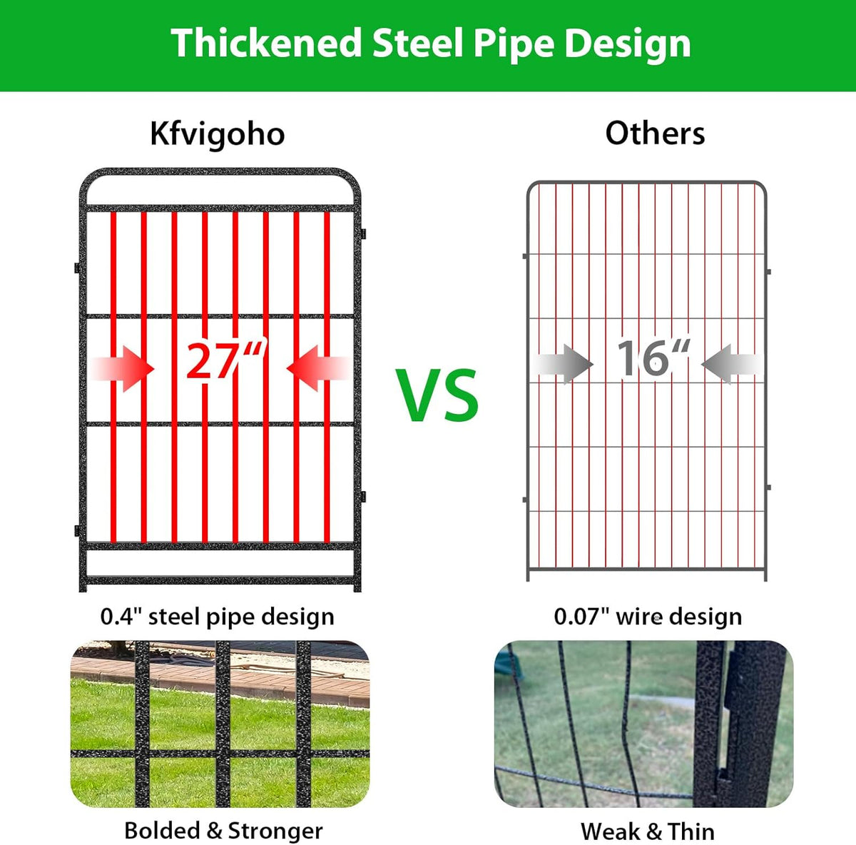 Dog Playpen Outdoor 12 Panels Heavy Duty Dog Fence 47" Height with Thick Pipe Anti-Rust with Doors Portable for RV Camping Yard, Total 27FT, 57 Sq.ft, Snowy Black