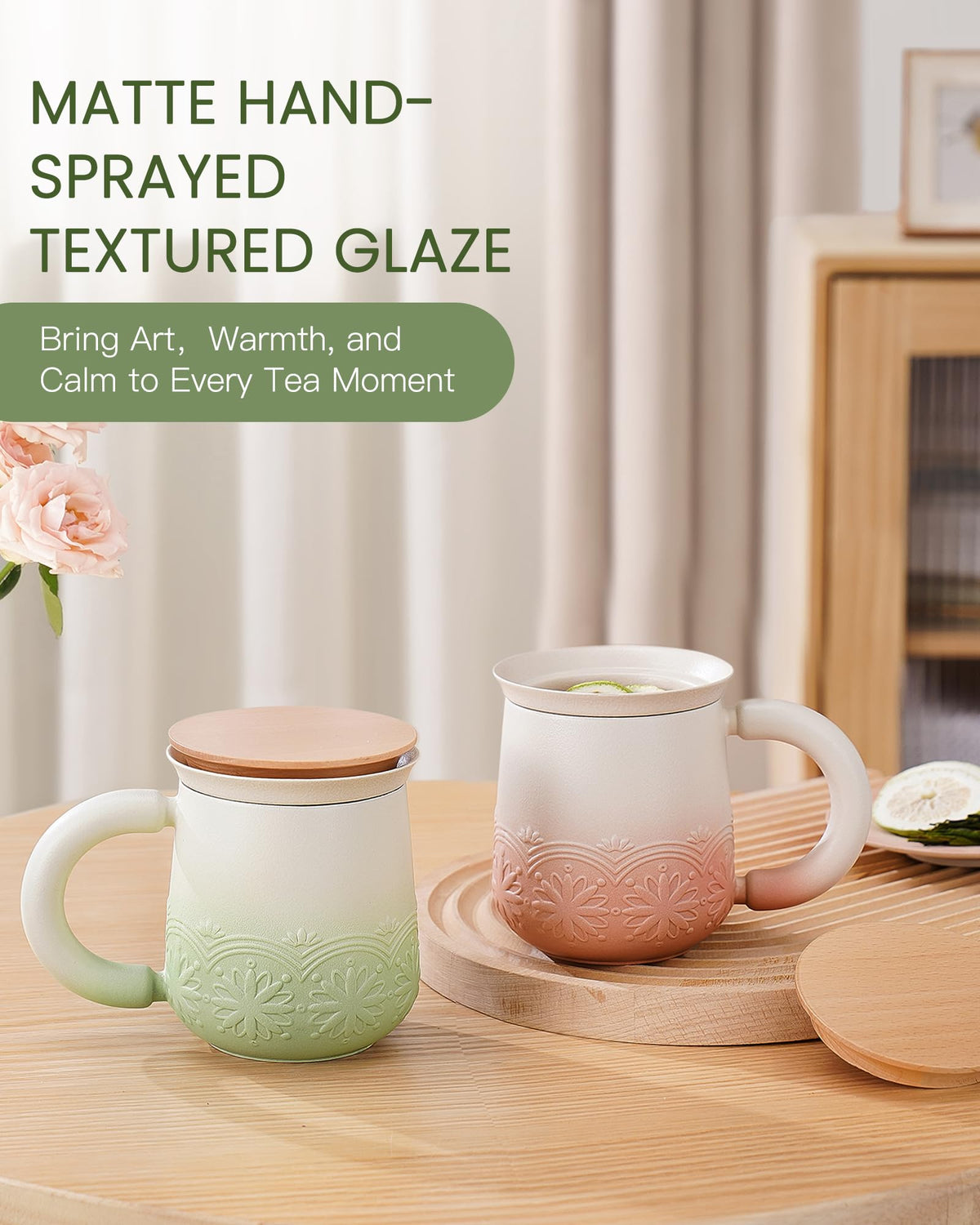 ZENS Tea Mug with Infuser and Lid for Loose Leaf Tea Steeper, 12oz Green