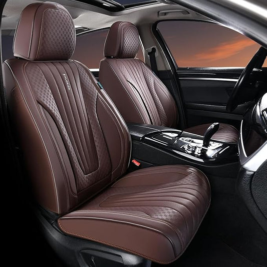 FLORICH Car Seat Covers, Premium Leatherette Car Seat Covers Front Seats, Waterproof Nappa Leather Seat Protectors, Breathable Car Seat Cushion for Most Sedans Cars SUV Trucks, Coffee