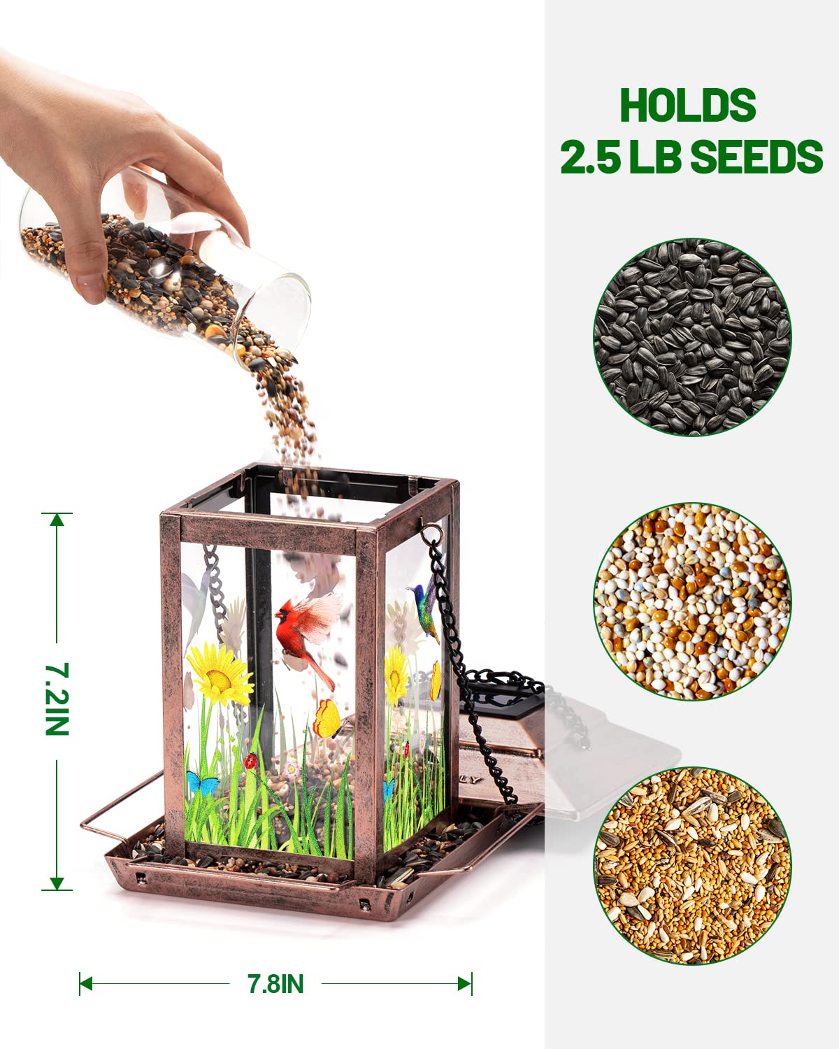 DesGully Solar Bird Feeders for Outdoors - 2.5 LBs Metal Wild Large & Small Bird Feeder for Outside Hanging, Gift Ideas for Avian Enthusiast Garden Yard Seeds (Chew-Proof, Weather Resistance)