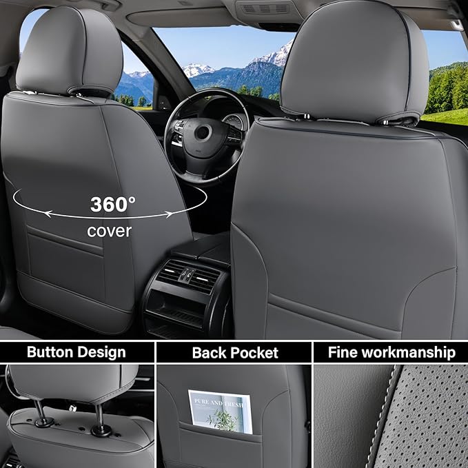 Coverado Seat Covers, Car Seat Covers Front Seats, Car Seat Cover, Car Seat Protector Waterproof, Car Seat Cushion Nappa Leather, Gray Seat Covers Carseat Cover Universal Fit for Most Cars