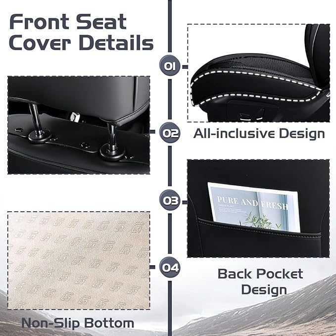 Truck Seat Covers for Ram 3500 2009-2026, Waterproof Premium Leather Full Coverage Car Seat Cover, Muscle Sport Style Auto Interior Seat Cover Sets (Front Set/Black)