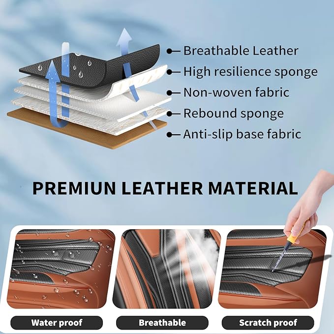 Fit Frontier Car Seat Covers Premium Leather for Nissan Frontier 2009-2025 2026. Waterproof， Breathable, Scratch-Resistant & All-Weather Seat Cushion Protector（Front Seat,Brown&Black