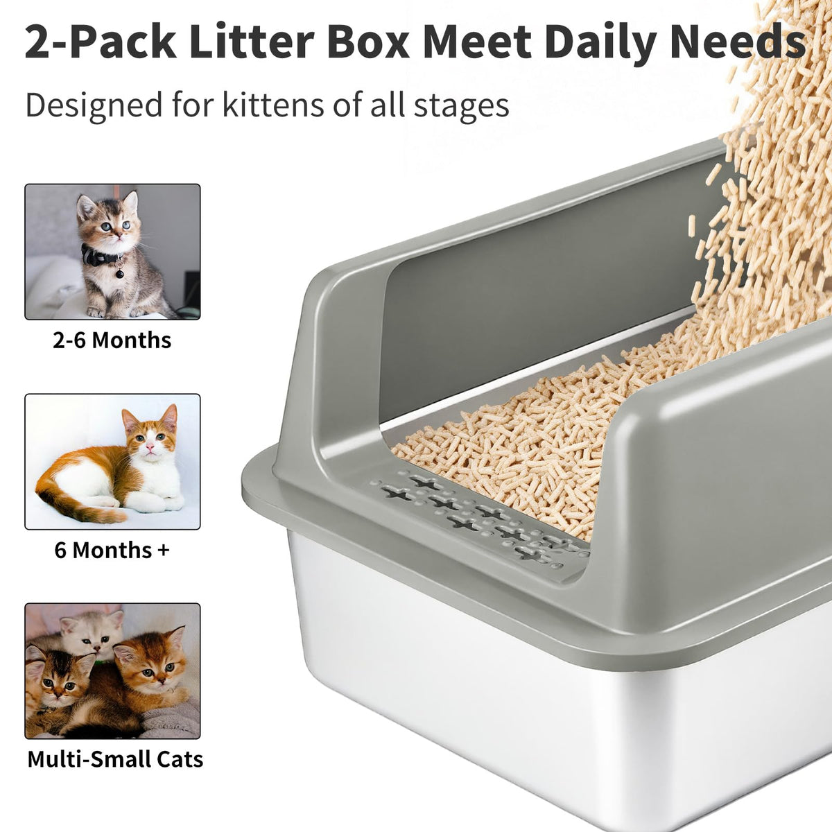 Kirecoo 2 Pack Medium Semi-Enclosed Stainless Steel Cat Litter Box with Lid
